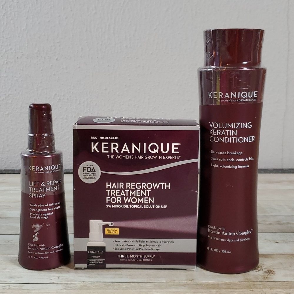 Keranique Hair Regrowth Treatment for Women 3 Pack Lift Repair Spray Conditioner